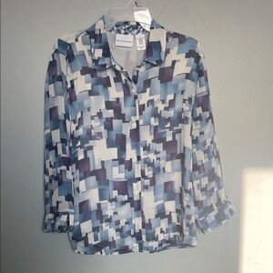Retro Alfred Dunner size 10 geometric print button down flowy blouse grandma